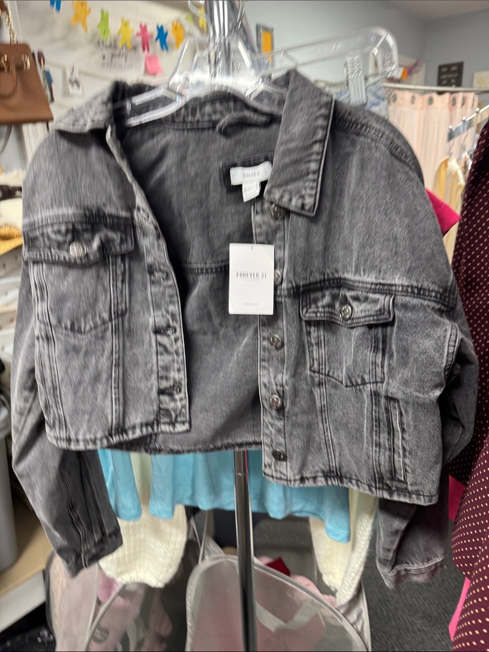 Forever 21 cropped black denim jacket S // 092070